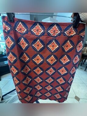 Ann Taylor Geometric Pencil Skirt - Orange & Navy
